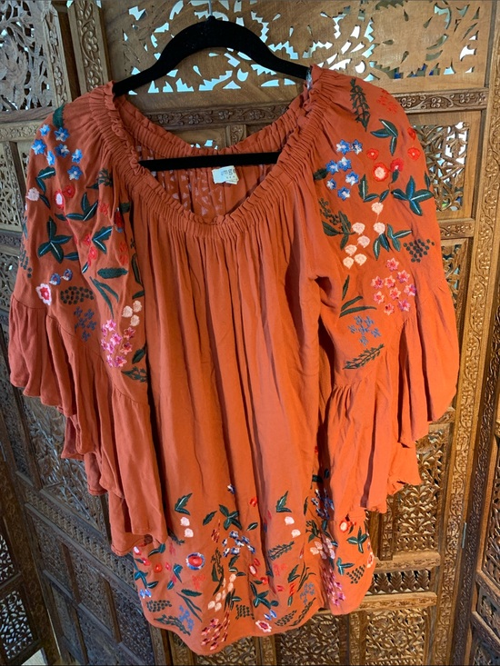 Umgee Tops - Umgee Rust Orange Embroidered Boho Tunic Dress